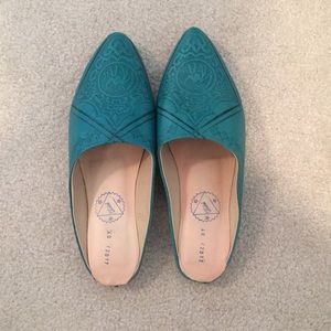 Turquoise Leather Mules